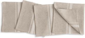 Solino Home Linen Dinner Napkins Set of 4, 20 x 20 Inch for Dining Table, Holiday and Everyday Table Decor - French Stripe in White And Natural at