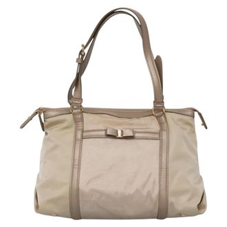 Ferragamo Vala Handbag Nylon Beige Nylon Handbag (Pre-Owned)