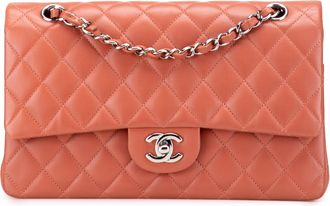 Chanel Quilted Orange Medium Classic Lambskin Double Flap