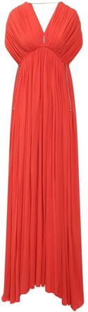 Lanvin V-Hals Maxi Jurk met Geplooide Details - Dames - Maxi kleedjes - Rood - XS - Kleedjes