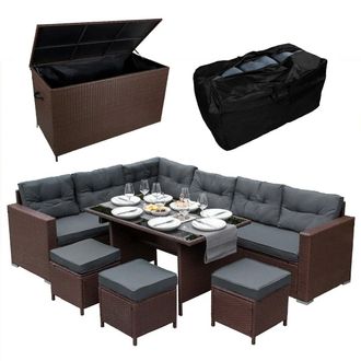 MonsterShop Rattan Corner Set & Storage Box - Brown