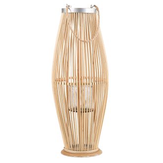 Beliani Beliani - Linterna De Bamb&uacute; Madera Y Vidrio 72 Cm Interior Exterior Tejido Candelero Escandinavo Boho Tahiti