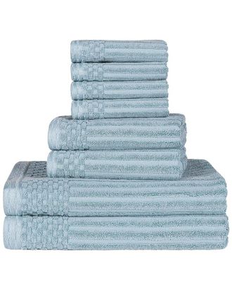 Superior Cotton Highly Absorbent 8Pc Solid And Checkered Border Towel Set
