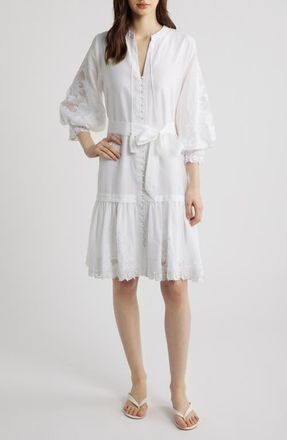 Kobi Halperin Erica Embroidered Detail Long Sleeve Cotton & Silk Dress in White at Nordstrom, Size Xx-Large