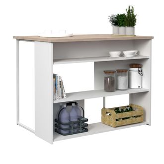 Les Tendances Mesa Alta Isla Cocina Buh Mueble Auxiliar Color Blanco Y Roble Jackson F&aacute;cil De Combinar 116x90x80 Cm