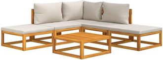 vidaXL Set Muebles De Jard&iacute;n 6 Pzas Madera Maciza Y Cojines Gris Claro Vidaxl