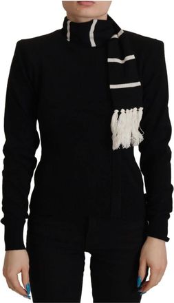 Dolce & Gabbana Elegante Zwarte Kasjmier Coltrui - Dames - Cashmere truien - Zwart - XS - Kasjmier - Truien & Vesten