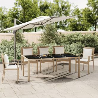 vidaXL Vidaxl - Mesa De Jard&iacute;n Rat&aacute;n Beige Y Superficie De Vidrio Templado