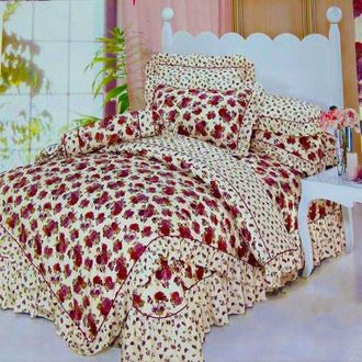 OEM Elegante Juego De Ropa De Cama De Sat&eacute;n De Algod&oacute;n, Blanco Con Flores Rojas