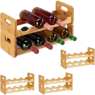 Relaxdays Relaxdays - 4 x Wine Rack, Compact Wine Storage For 8 Bottles, Bamboo Bottle Shelf, hwd 24 x 47 x 18 cm, Natural Wood