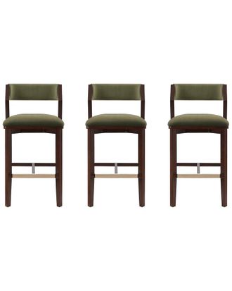 Manhattan Comfort Set Of 3 Patricia Velvet Barstools With Beech Wood Legs