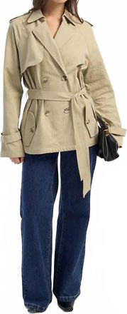Lioness Cropped Trencherous Coat In Tan
