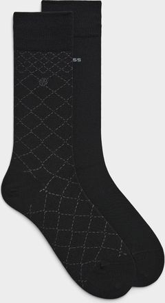 BOSS Mens Solid/grid dress socks 2-pack