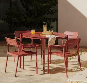 Sklum Set De Mesa Redonda &Oslash;110 Cm En Aluminio Elton Y 4 Sillas De Jard&iacute;n Apilables En Polipropileno Graneli Sklum