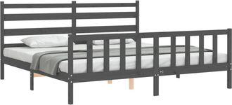 vidaXL Estructura De Cama Con Cabecero Madera Maciza Gris 200x200 Cm Vidaxl