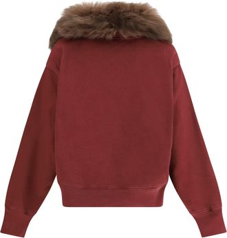 Prada Womens Sweatshirt With A Shearling Collar Bordeaux Cotton Sweatshirts Sweater