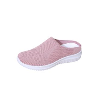 Generic Womens Casual Shoes Breathable Mesh Walking Shoe Solid Color Lightweight Low Wedge Heel Stylish Comfortable Slip On Shoes Outdoor Sports Pink