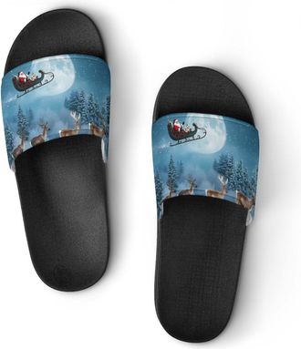 Generic Santa Flying Christmas Night Unisex Beach Slippers & Pool Slides Anti-Slip House Shoes for Home Outdoor