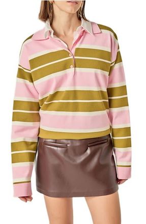 English Factory Stripe Polo Shirt in Pistachio/Pink at Nordstrom, Size X-Small