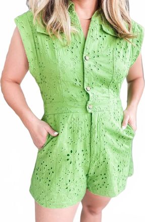 Glam Jaded Button Down Romper In Green