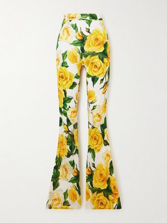 Dolce & Gabbana Pantaloni Svasati In Jersey Floreale - Giallo