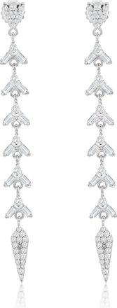 Suzy Levian Sterling Silver White Cubic Zirconia Baguette Pave Drop Dangle Earrings