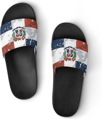 Generic Vintage Dominican Republic Flag Shower Shoes Slipper for Women Men Beach Slippers Quick Drying Non Slip Open-Toe Sandals