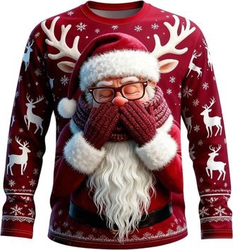 Generic Mens Christmas Sweatshirt Ugly Christmas Men Crewneck Sweatshirt Funny 3D Suit Print Sweatshirts Xmas Graphic Sweater Holiday Pullover Long Sleeve T-S