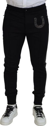 Dolce & Gabbana Black Wool Horseshoe Jogger Mens Pants