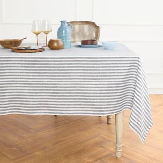 Solino Home Linen Tablecloth for Dining Table, Holiday and Everyday Dining Table Decor - Amalfi Stripe in Grey And White at Nordstrom, Size X-Small