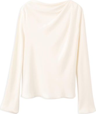 Mango Long Sleeve Drape Bateau Neck Top in Ecru at Nordstrom, Size 6