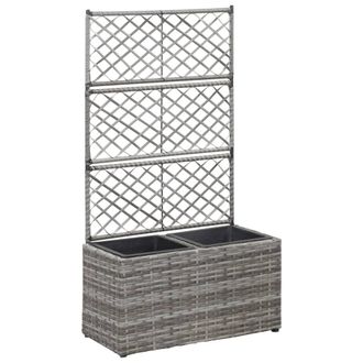 vidaXL Vidaxl - Enrejado Y Arriate 2 Macetas Rat&aacute;n Sint&eacute;tico Gris 58x30x107 Cm