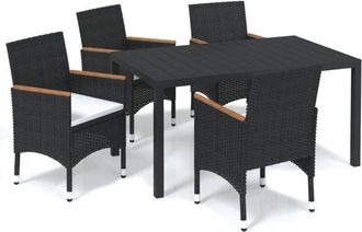 vidaXL Juego Muebles Jard&iacute;n 5 Pzas Con Cojines Rat&aacute;n Sint&eacute;tico Negro Vidaxl
