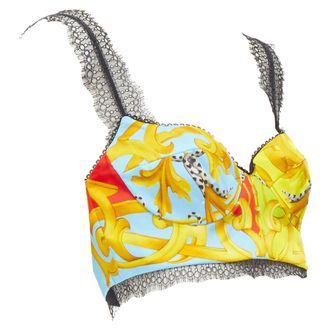 Versace Barocco Acanthus Pop print lace trim boned bustier bra top IT38 XS