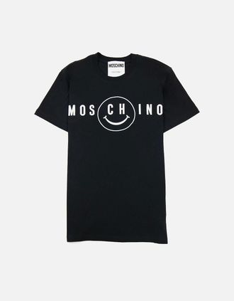 Moschino Mens Moschino Couture Smiley Brand Print Cotton Jersey T Shirt Black 1555 - Size: 50