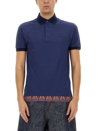 Etro Blue Shirt Collar Polo