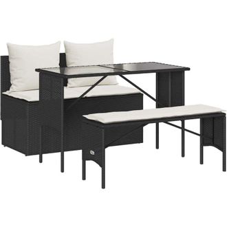 vidaXL Set Comedor De Jard&iacute;n 3 Pzas Con Cojines Rat&aacute;n Sint&eacute;tico Negro Vidaxl