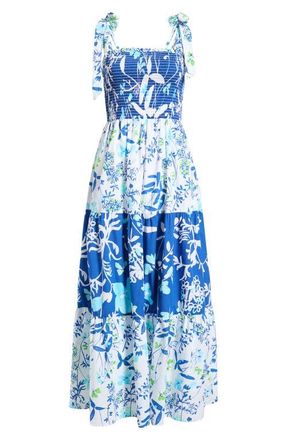 Lilly Pulitzer Athyn Smocked Tie Strap Maxi Dress in Resort White Sea Blooms at Nordstrom, Size Xx-Small