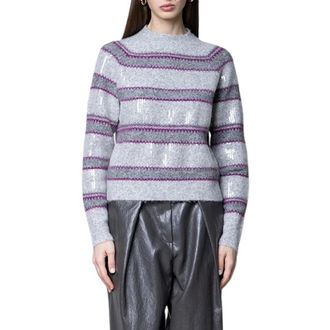 Kaos Maglione a collo alto in jacquard a coste con micro-paillettes - - Knitwear - Donna - Grigio - XL