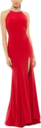 Mac Duggal Beaded Halter Jersey Gown