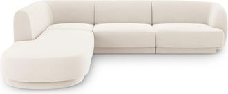 MICADONI Sofá esquinero izquierdo 6 plazas de terciopelo beige claro
