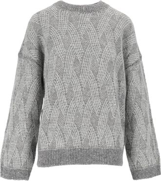 PESERICO Textured Cable Knit Dropped Shoulders Sweater