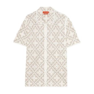 Gianni Lupo Short Sleeve Shirts, male, Beige, Size: M Polo in maglia con motivo a contrasto Gl35342