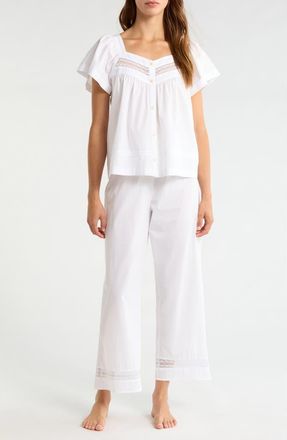 Nordstrom Lace Trim Cotton Poplin Pajamas in White at Nordstrom, Size X-Large