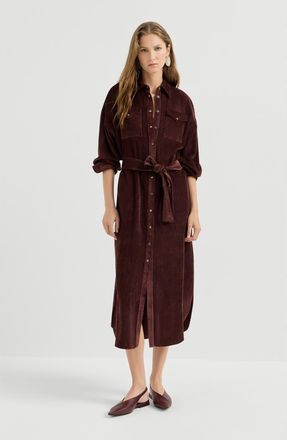Brunello Cucinelli Fluid Corduroy shirt dress in Wine at Nordstrom, Size Xxx-Large
