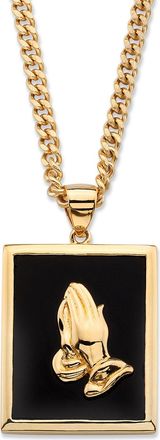 Palm Beach Jewelry Mens Genuine Black Onyx Gold-Plated Praying Hands Pendant Necklace 22