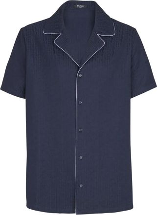 Balmain Overhemd met PB-monogram en korte mouwen - Blauw