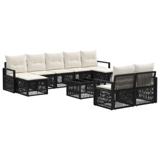 vidaXL Conjunto De Sof&aacute;s De Jard&iacute;n 10 Pcs Negro Rat&aacute;n Sint&eacute;tico Vidaxl