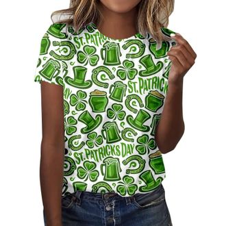 Generic St Patricks Day T Shirt for Women UK Womens Tee Shirt Green Shamrock Pullover Short Sleeve SweatshirtCasual Tunic Tops Comfort St. Patricks Day T-Shir