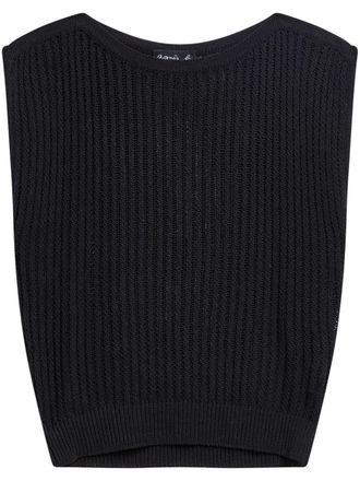 agnès b. semi-sheer ribbed knit top - women - Cotton/Viscose/Polyamide - 1 - Black
